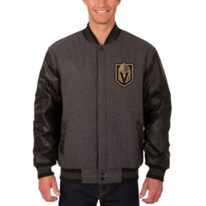 Men's JH Design Charcoal/Black Vegas Golden Knights Wool & Leather Reversible Two Hit Jacket