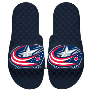 Men's ISlide Navy Columbus Blue Jackets Blown Up Logo Slide Sandals