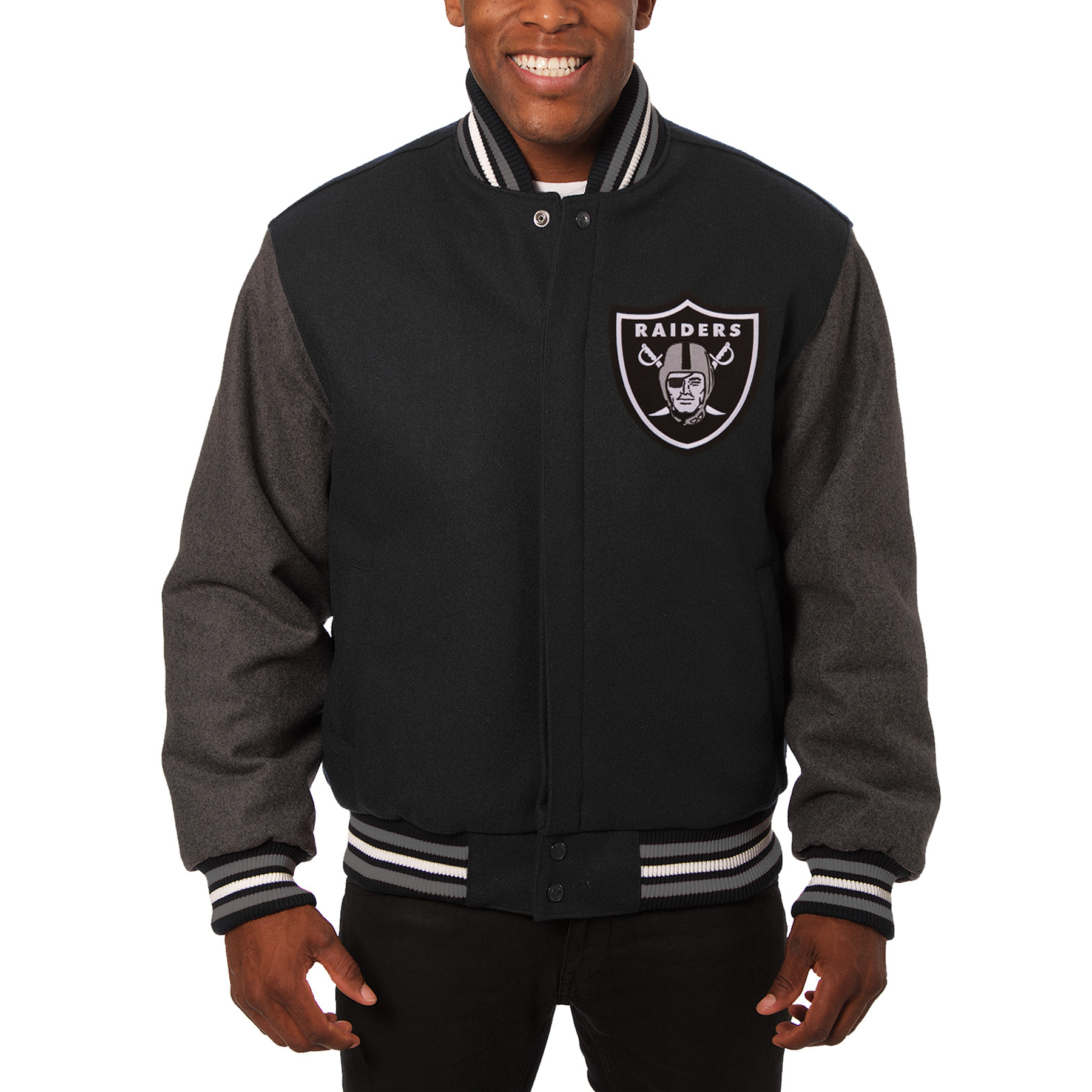 Men's JH Design Black/Gray Las Vegas Raiders Big & Tall Wool Full-Snap Jacket