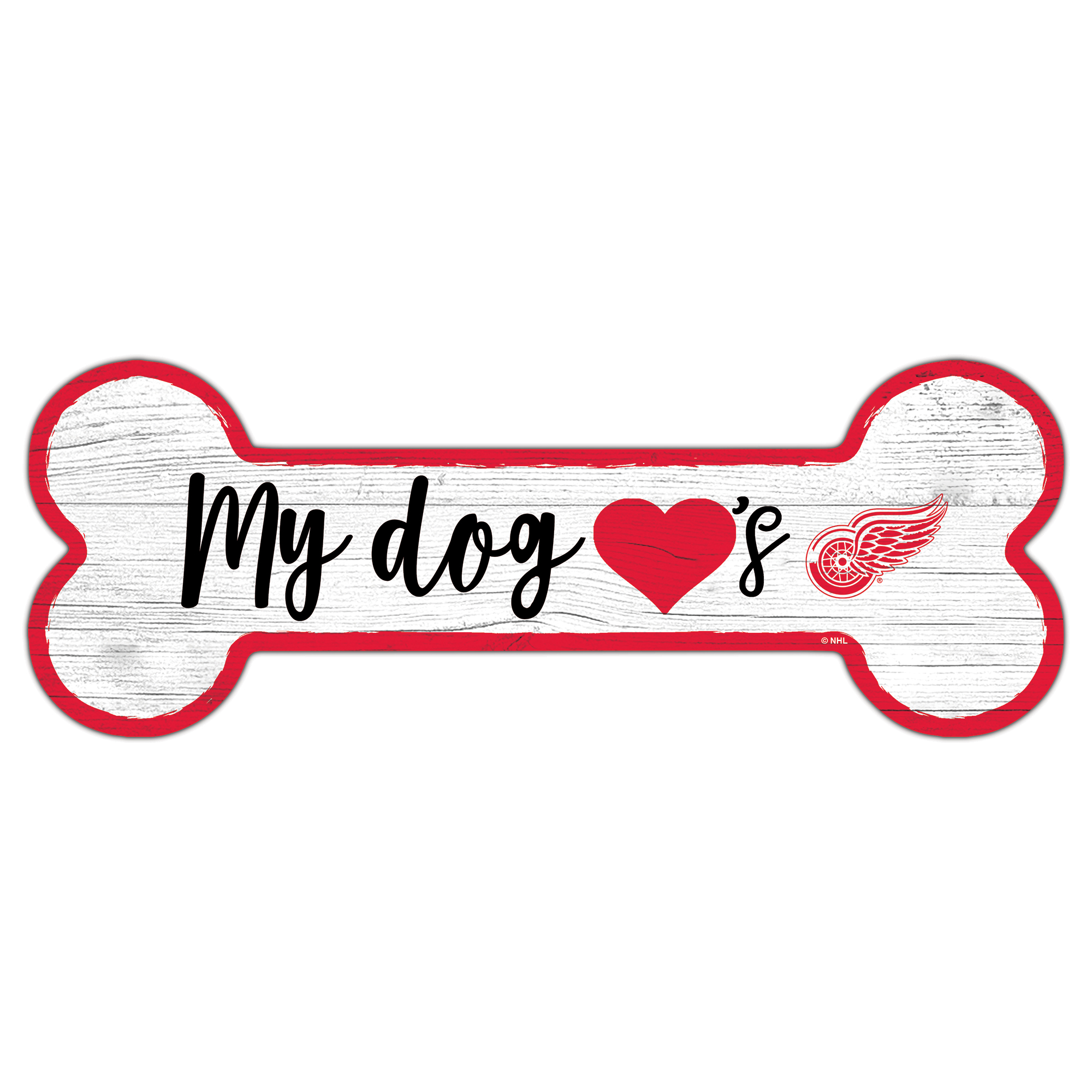 Detroit Red Wings 6" x 12" Team Dog Bone Sign