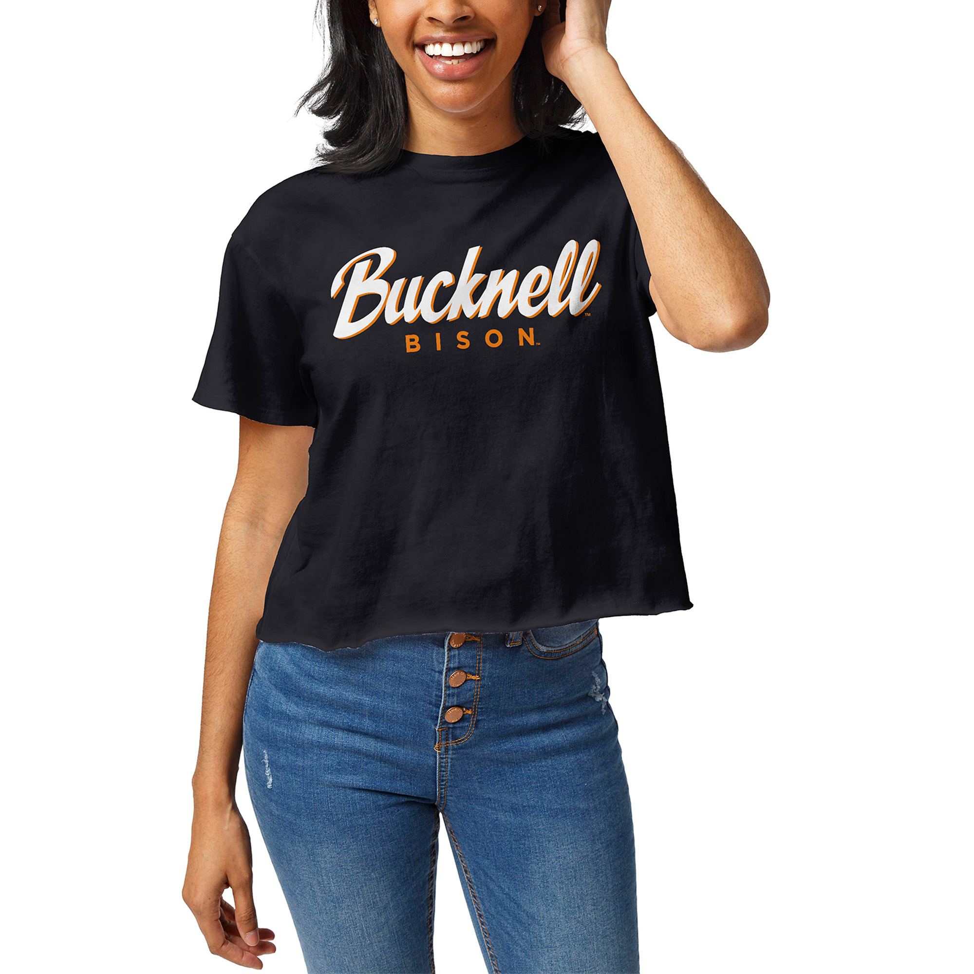 Women's League Collegiate Wear Navy Bucknell Bison Clothesline Cropped T-Shirt