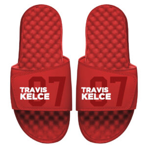 Youth ISlide Travis Kelce Red NFLPA Number Fan Slide Sandals