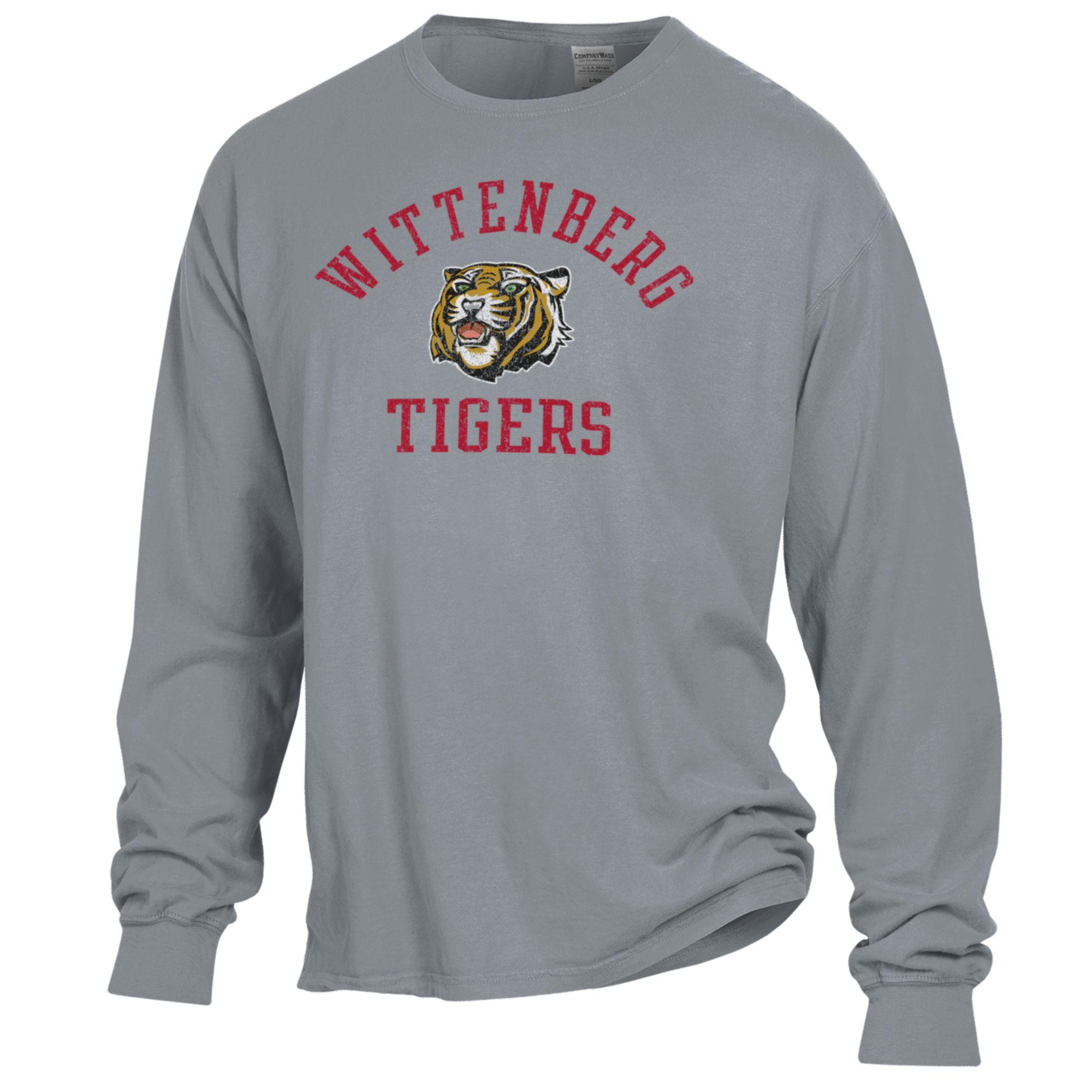 Men's ComfortWash Gray Wittenberg University Tigers Arch Logo Garment Dyed Long Sleeve T-Shirt - Image 3