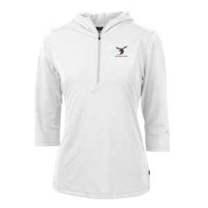 Women's Cutter & Buck White Delaware State Hornets Virtue Eco Pique Half-Zip 3/4 Sleeve Pullover Hoodie