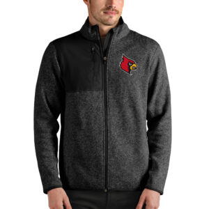 Men's Antigua Heathered Black Louisville Cardinals Fortune Full-Zip Jacket