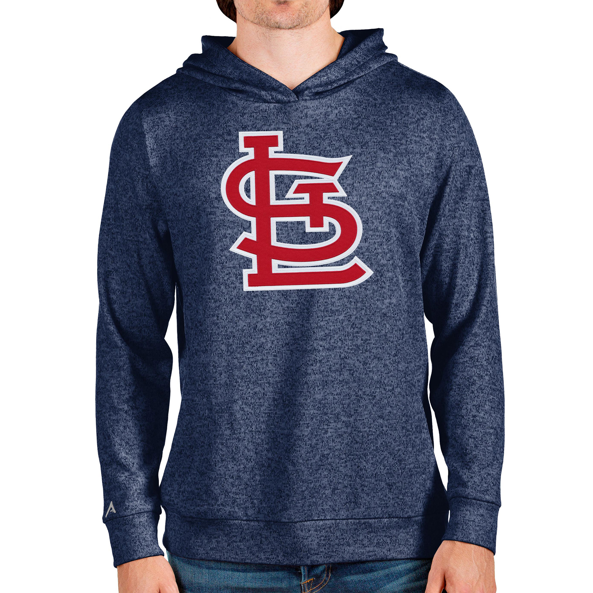 Men's Antigua Heathered Navy St. Louis Cardinals Team Logo Absolute Pullover Hoodie