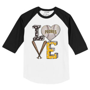 Toddler Tiny Turnip White/Black San Diego Padres Baseball Love Raglan 3/4 Sleeve T-Shirt