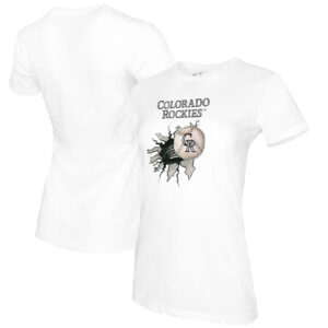 Women's Tiny Turnip White Colorado Rockies Baseball Tear T-Shirt