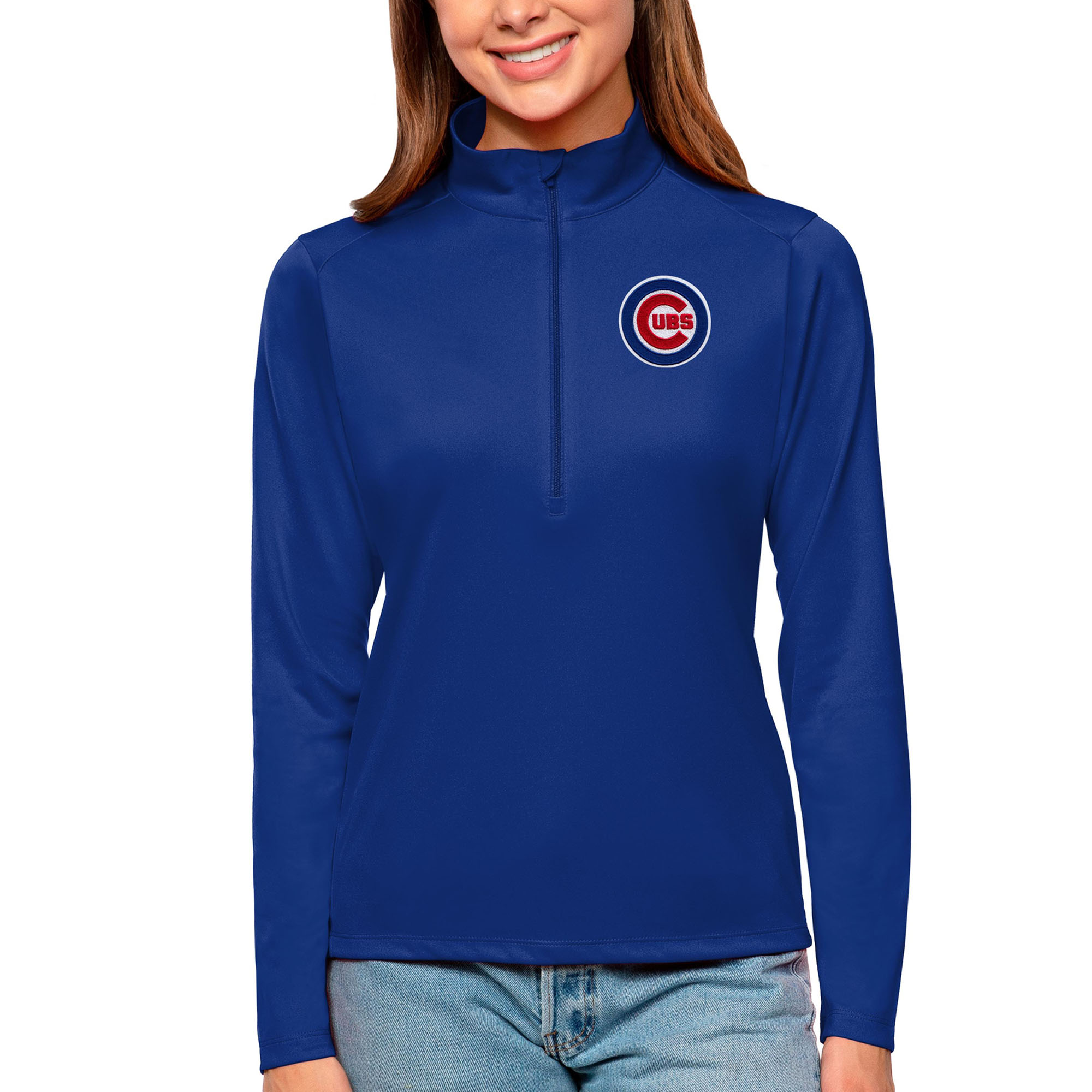 Women's Antigua Royal Chicago Cubs Tribute Quarter-Zip Pullover Top