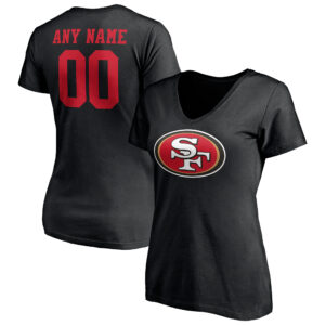 Women's Black San Francisco 49ers Team Authentic Logo Personalized Name & Number V-Neck T-Shirt