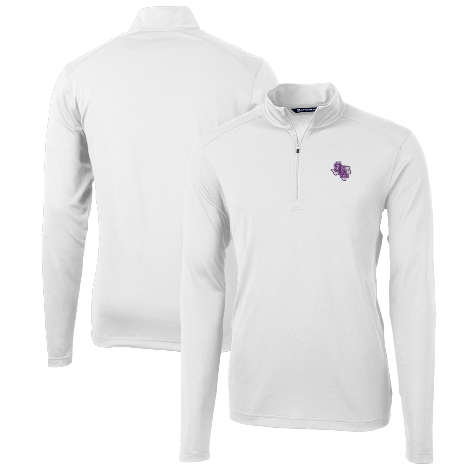 Men's Cutter & Buck White Stephen F Austin Lumberjacks Big & Tall Virtue Eco Pique Recycled Quarter-Zip Pullover Top - Image 2