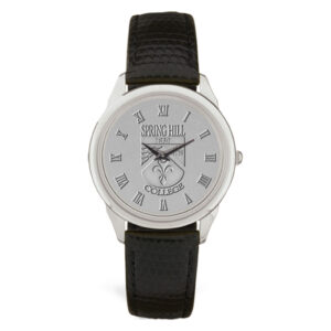 Men's Silver Spring Hill Badgers Medallion Black Leather Wristwatch