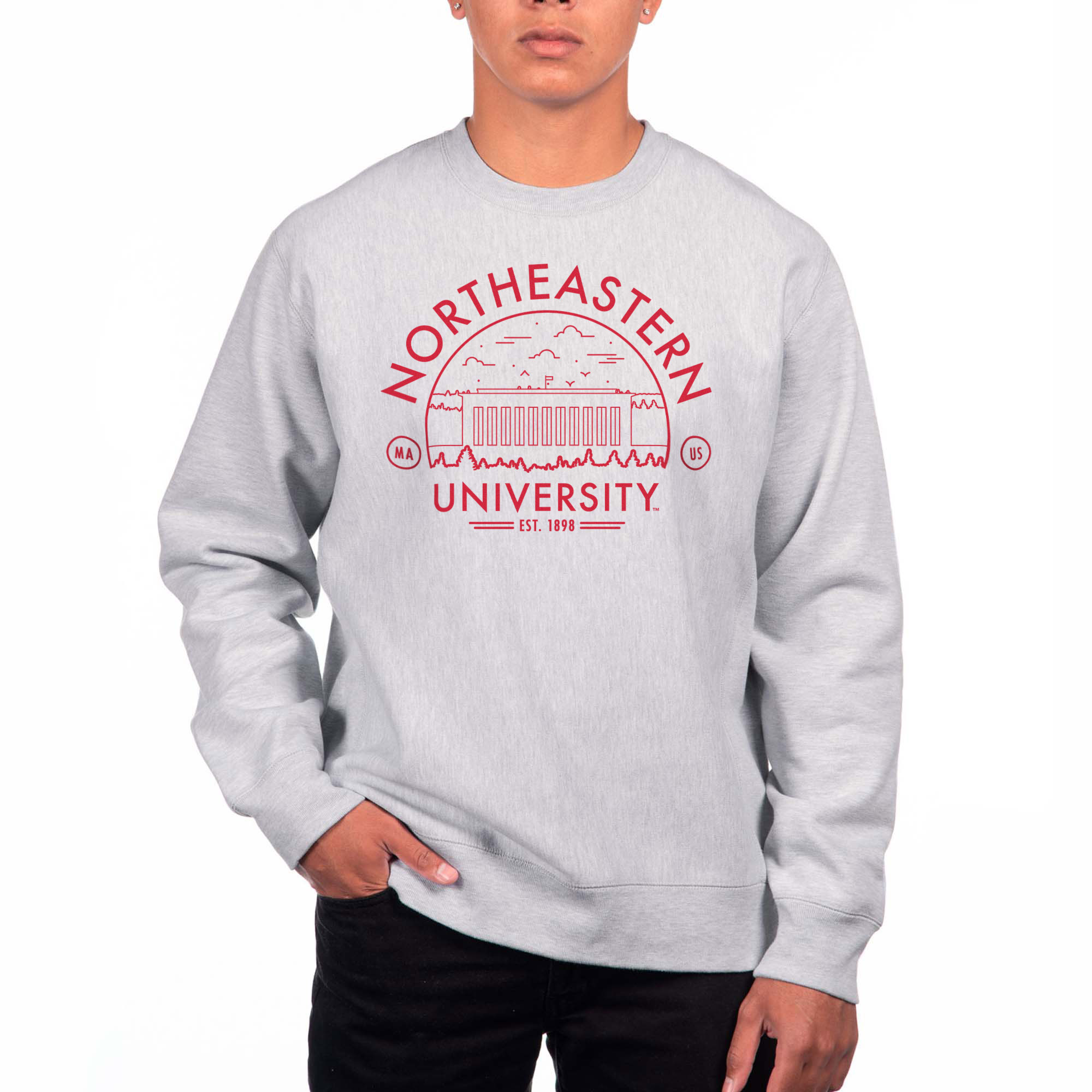 Men's Uscape Apparel Gray Northeastern Huskies Premium Heavyweight Crew Neck Sweatshirt