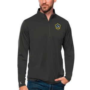 Men's Antigua Charcoal LA Galaxy Tribute Quarter-Zip Pullover Top
