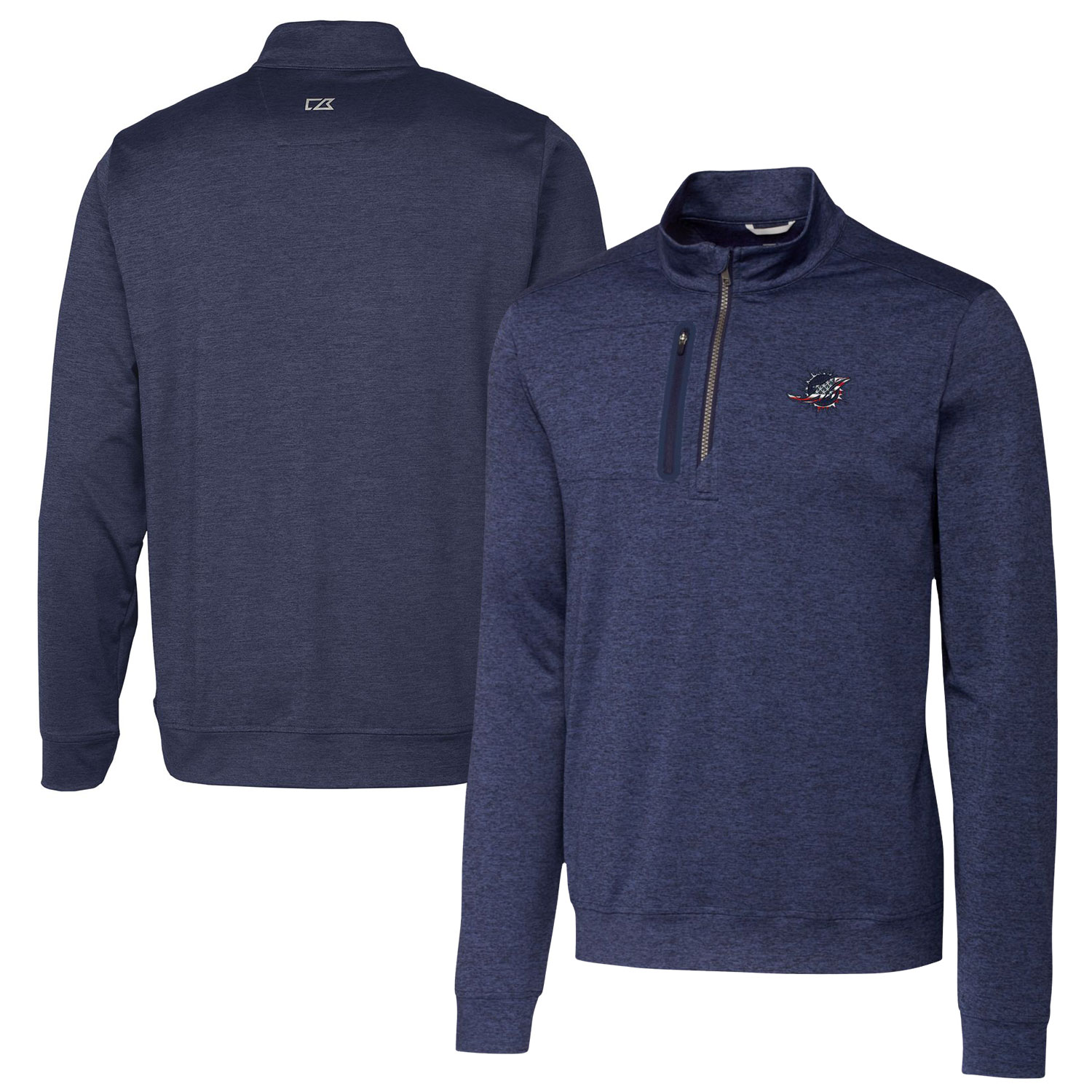 Men's Cutter & Buck Heathered Navy Miami Dolphins Stealth Quarter-Zip Pullover Top