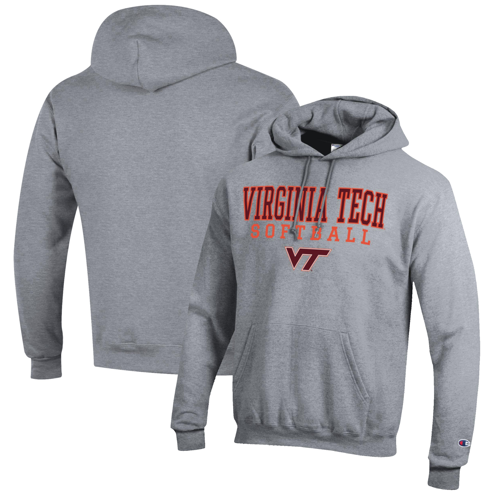Men's Champion Gray Virginia Tech Hokies Softball Stack Pullover Hoodie
