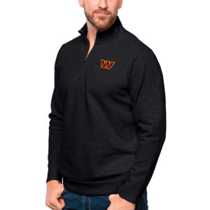 Men's Antigua Heathered Black Washington Commanders Gambit Quarter-Zip Pullover Top