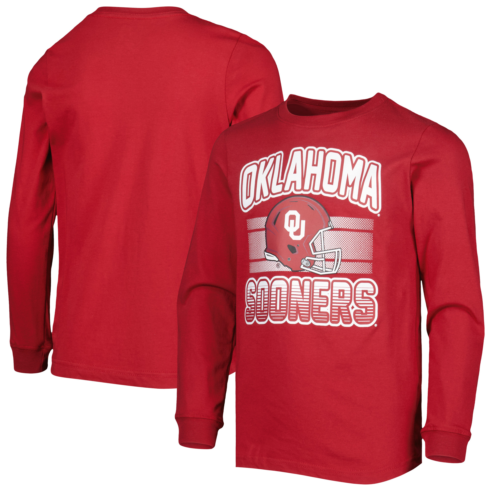 Youth Crimson Oklahoma Sooners Wordmark Helmet Long Sleeve T-Shirt - Image 5