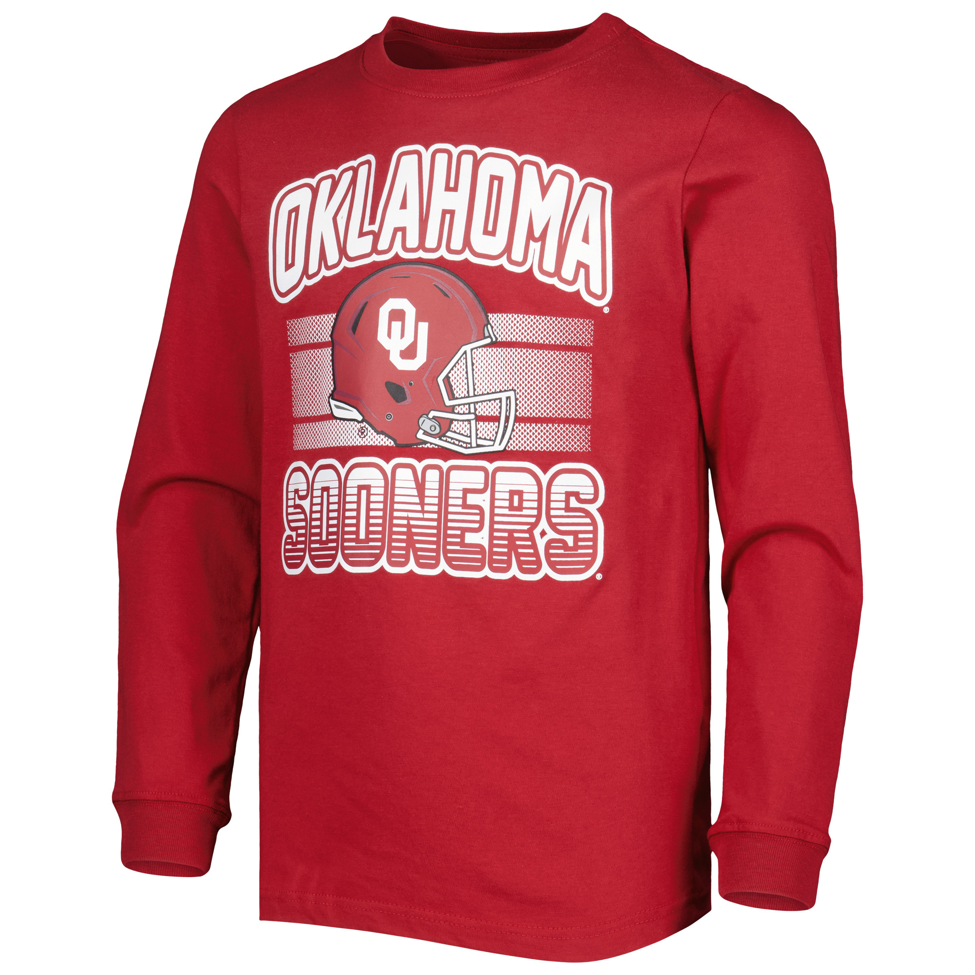 Youth Crimson Oklahoma Sooners Wordmark Helmet Long Sleeve T-Shirt - Image 3