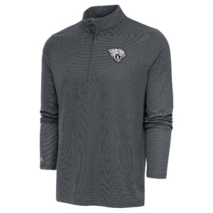 Men's Antigua Heather Charcoal Jacksonville Jaguars Metallic Logo Epic Quarter-Zip Pullover Top