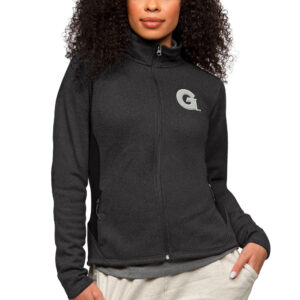 Women's Antigua Heather Black Georgetown Hoyas Course Full-Zip Jacket