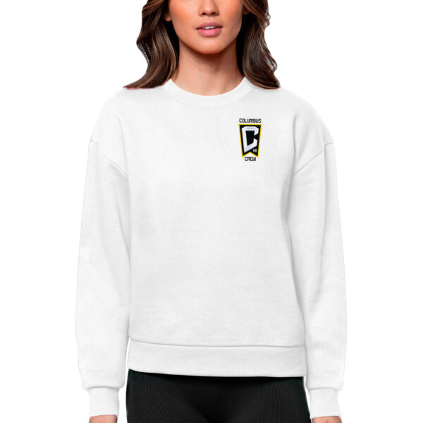 Women's Antigua White Columbus Crew Team Logo Victory Pullover Sweatshirt