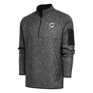 Men's Antigua Heather Black Miami Dolphins Throwback Fortune Big & Tall Quarter-Zip Pullover Jacket