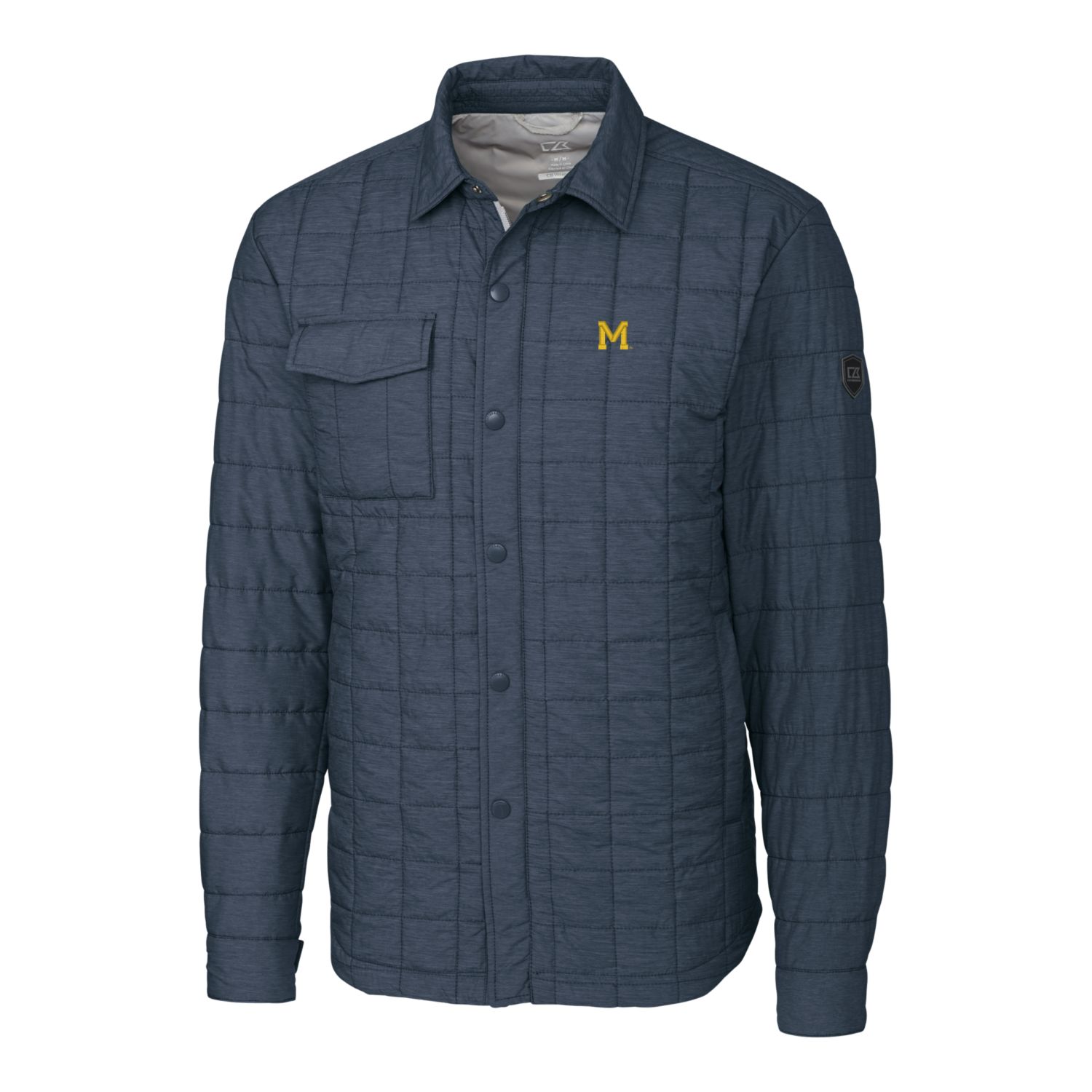 Men's Cutter & Buck Heather Navy Michigan Wolverines Rainier PrimaLoft Eco Insulated Quilted Button-Up Shacket - Image 6