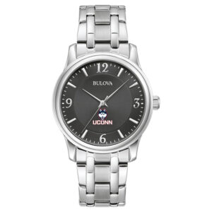 Men's Bulova Black UConn Huskies Stainless Steel Corporate Collection Watch