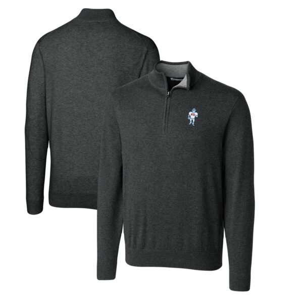 Men's Cutter & Buck Heather Charcoal Houston Oilers Throwback Logo Lakemont Tri-Blend Big & Tall Quarter-Zip Pullover Sweater