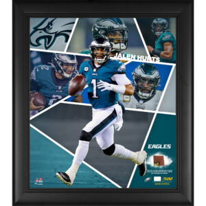 Jalen Hurts Philadelphia Eagles Framed 15" x 17" Impact Player Collage with a Piece of Game-Used Football - Limited Edition of 500
