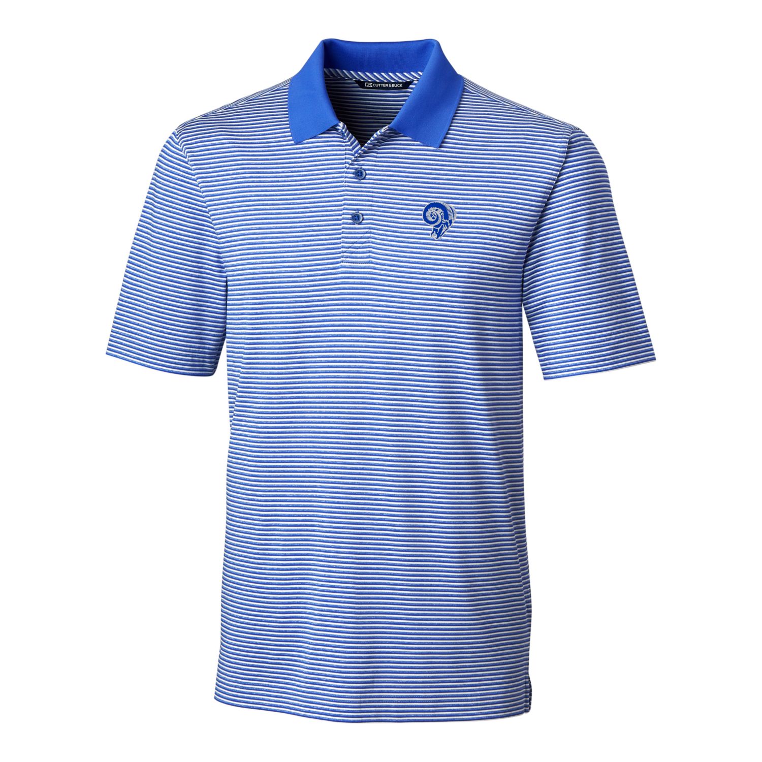 Men's Cutter & Buck Blue Los Angeles Rams Throwback Logo Forge Tonal Stripe Stretch Polo - Image 3