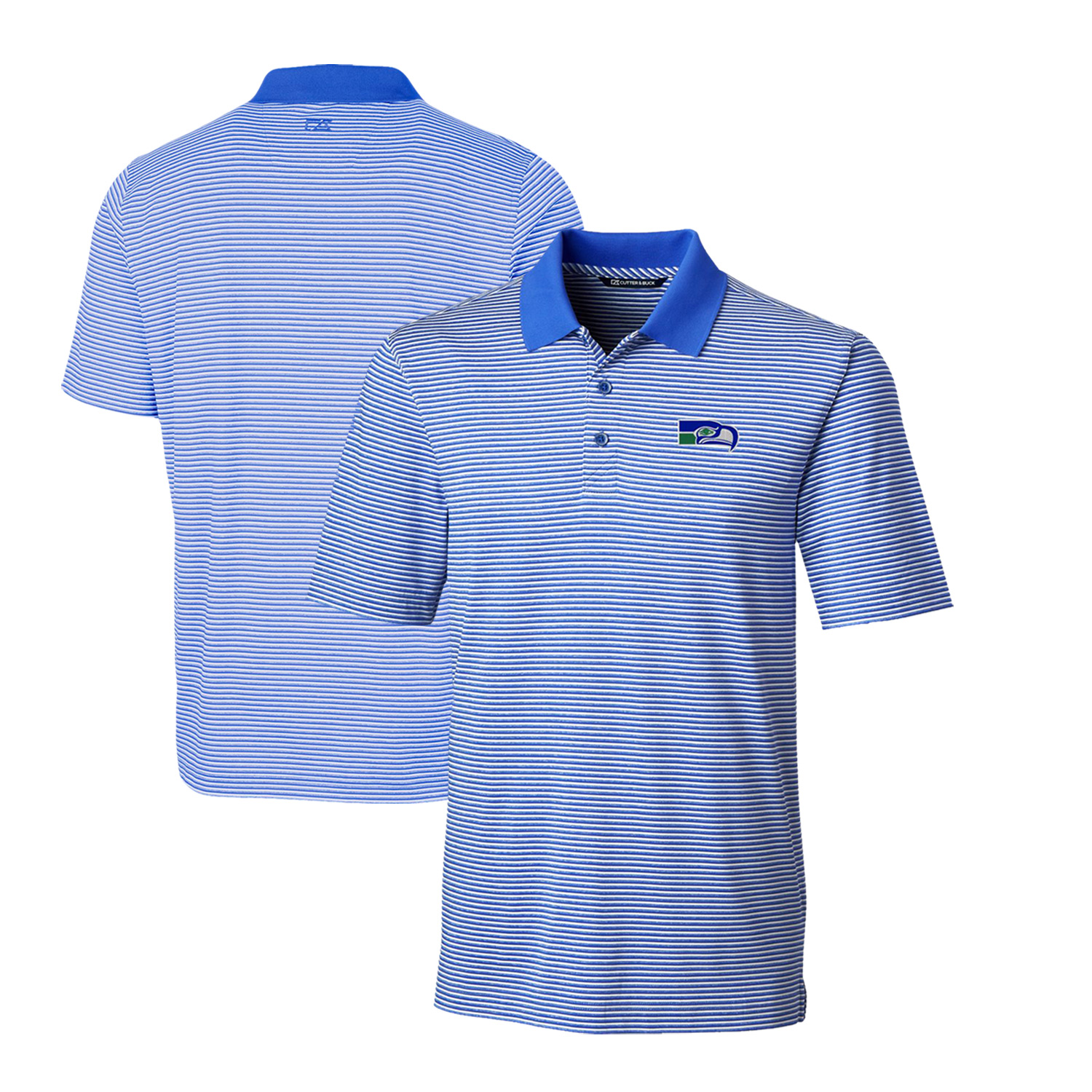 Men's Cutter & Buck Blue Seattle Seahawks Throwback Logo Forge Tonal Stripe Stretch Polo - Image 2