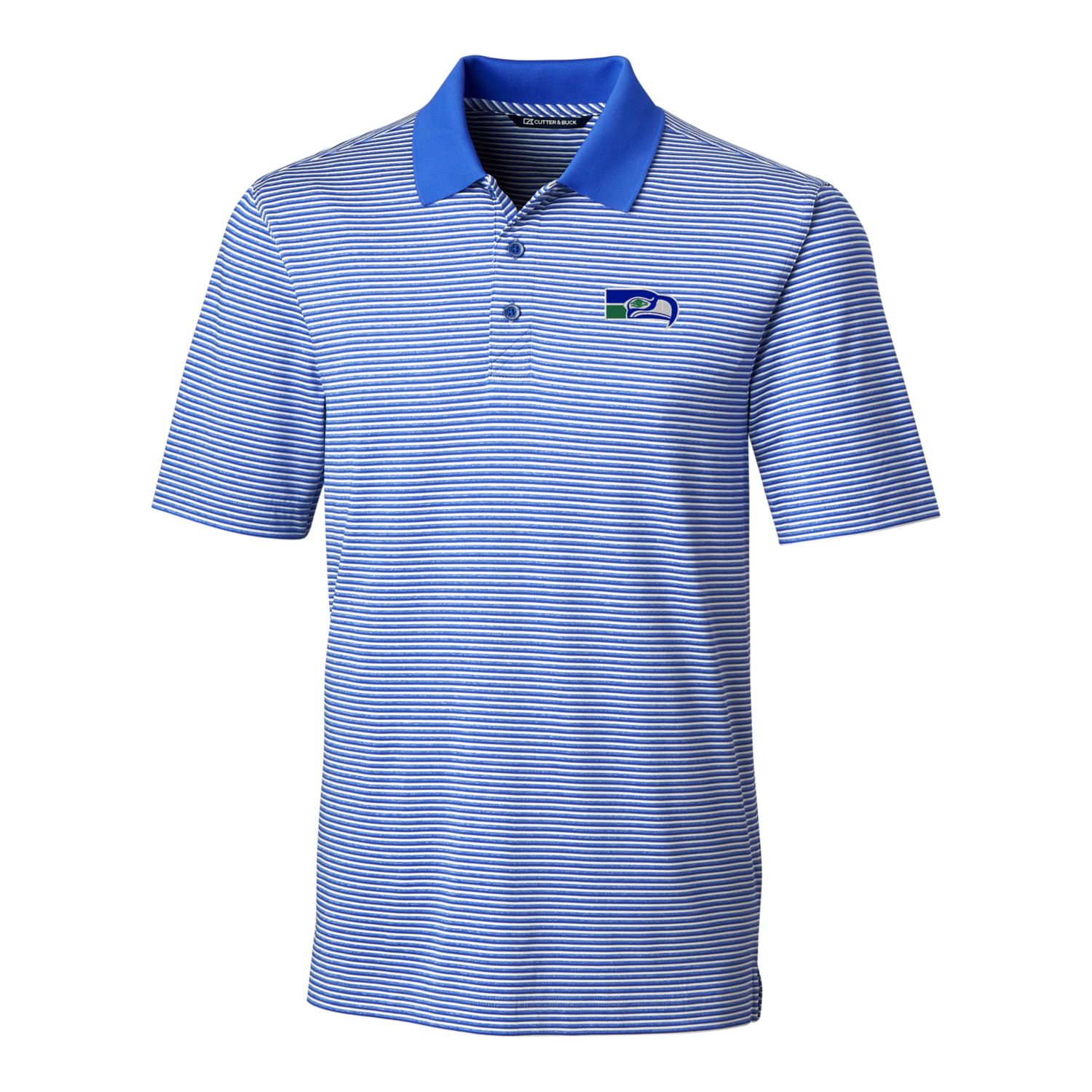 Men's Cutter & Buck Blue Seattle Seahawks Throwback Logo Forge Tonal Stripe Stretch Polo - Image 3
