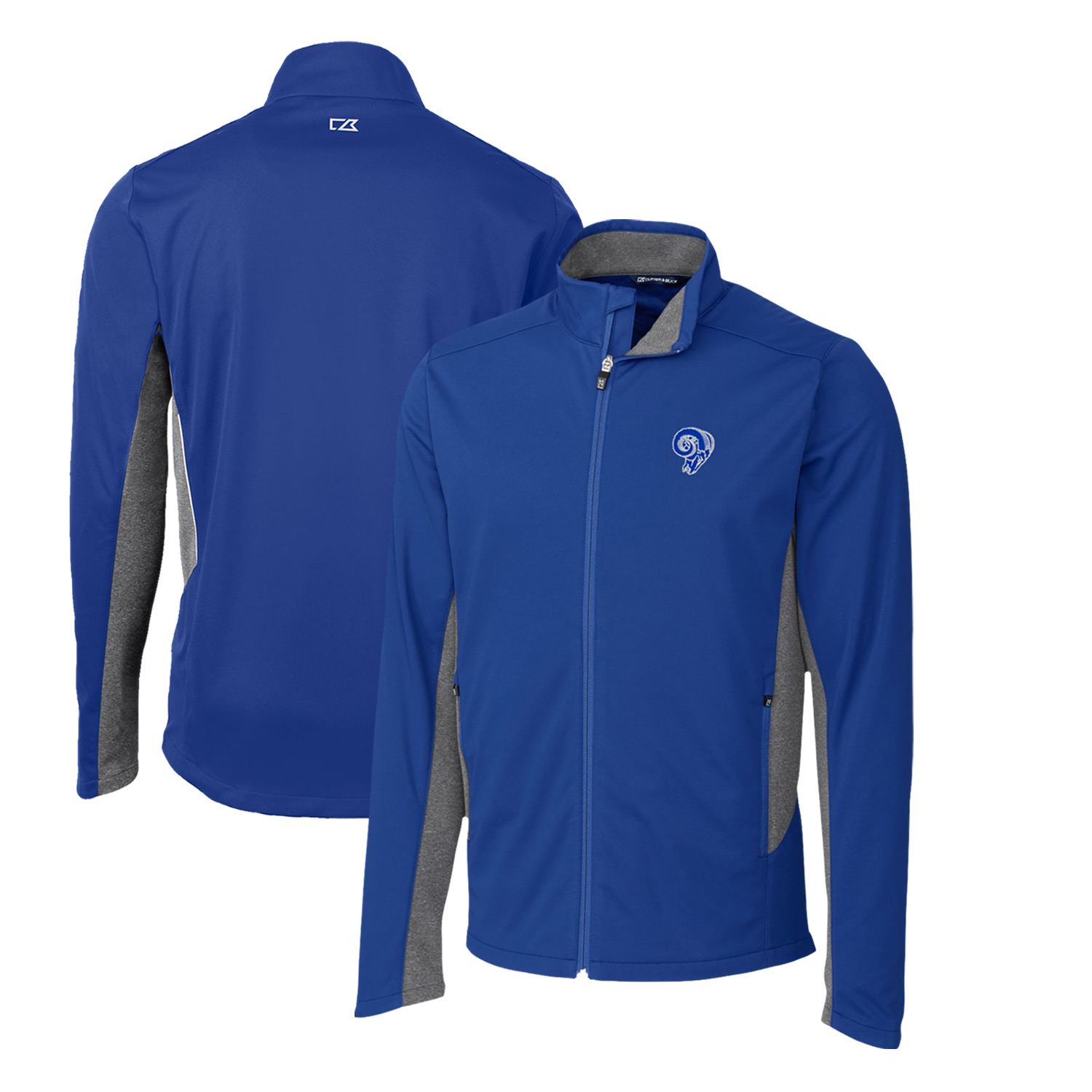 Men's Cutter & Buck Royal Los Angeles Rams Throwback Logo Navigate Softshell Full-Zip Jacket - Image 2