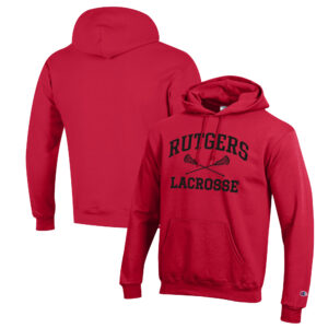 Men's Champion Scarlet Rutgers Scarlet Knights Lacrosse Icon Powerblend Pullover Hoodie