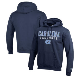 Men's Champion Navy North Carolina Tar Heels Stack Logo Lacrosse Powerblend Pullover Hoodie