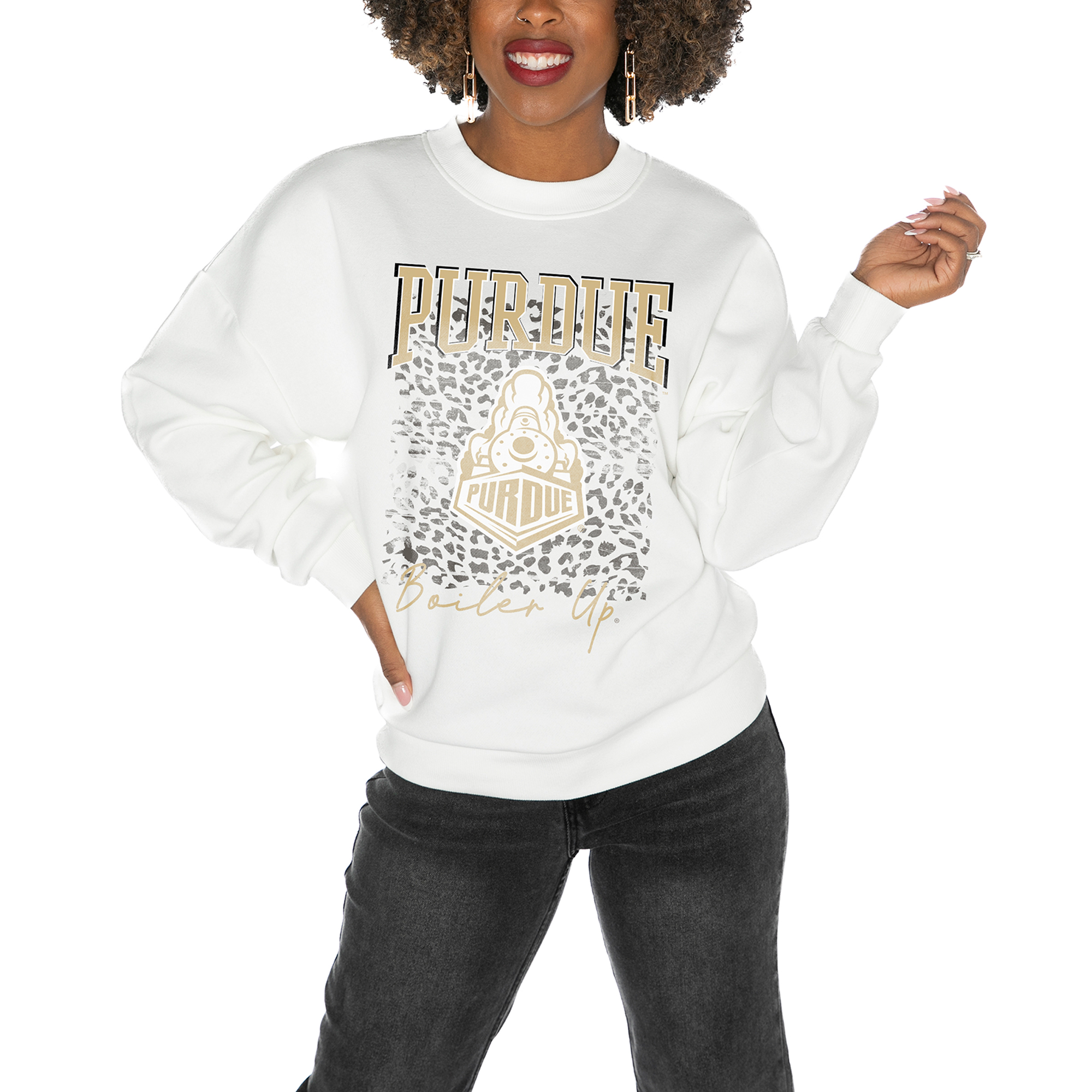 Women's Gameday Couture White Purdue Boilermakers Drop Shoulder Fleece Drop Pullover Sweatshirt