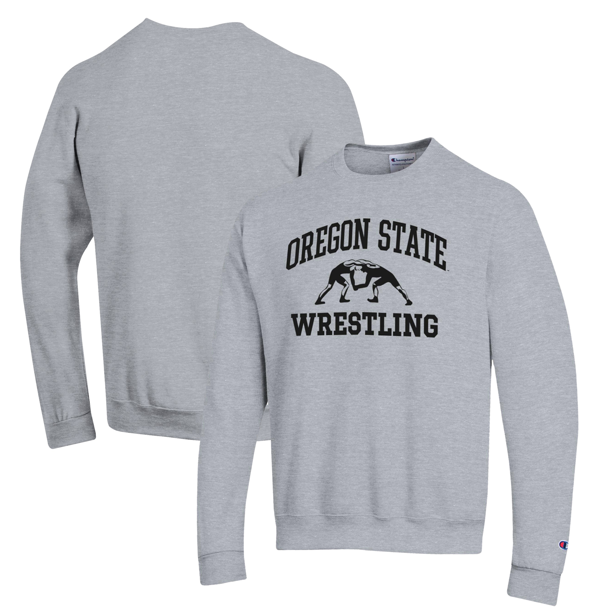 Men's Champion Gray Oregon State Beavers Wrestling Icon Powerblend Pullover Sweatshirt