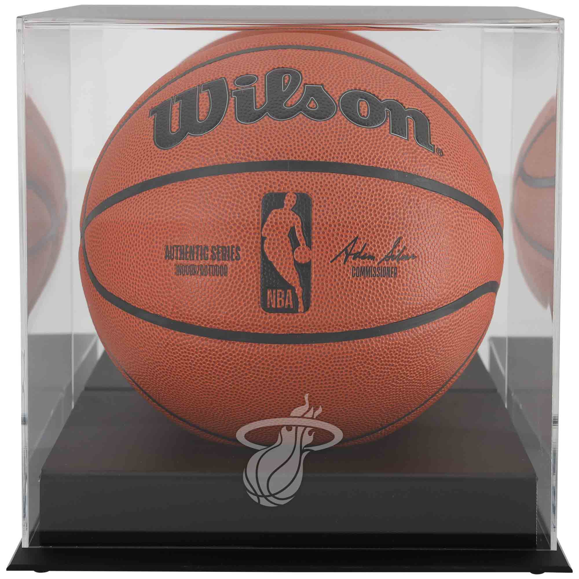 Miami Heat Black Base Team Logo Basketball Display Case with Mirrored Back