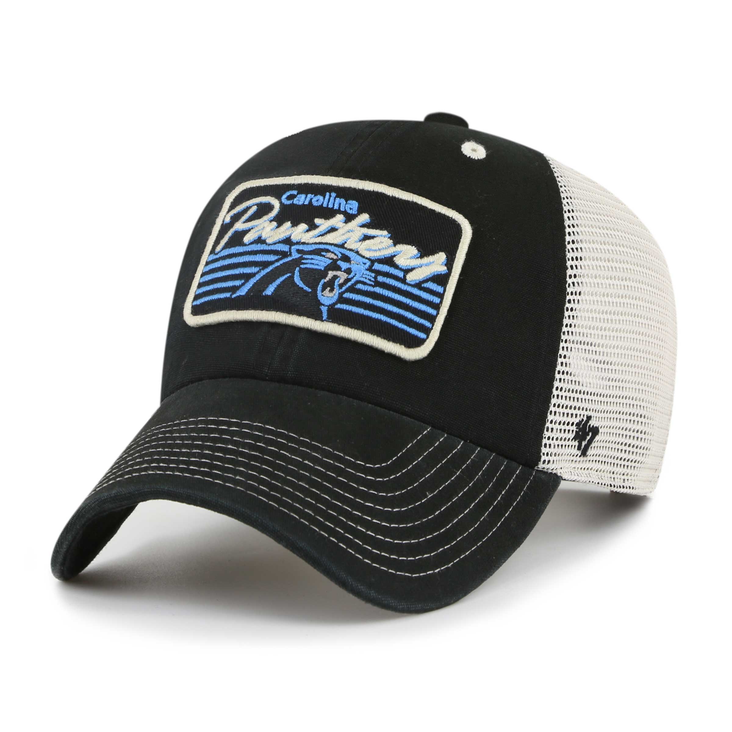 Men's '47 Black/Natural Carolina Panthers Five Point Trucker Clean Up Adjustable Hat - Image 2
