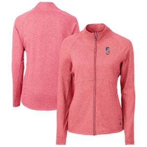 Women's Cutter & Buck Heather Red Seattle Mariners Adapt Eco Knit Heather Recycled Full-Zip Top
