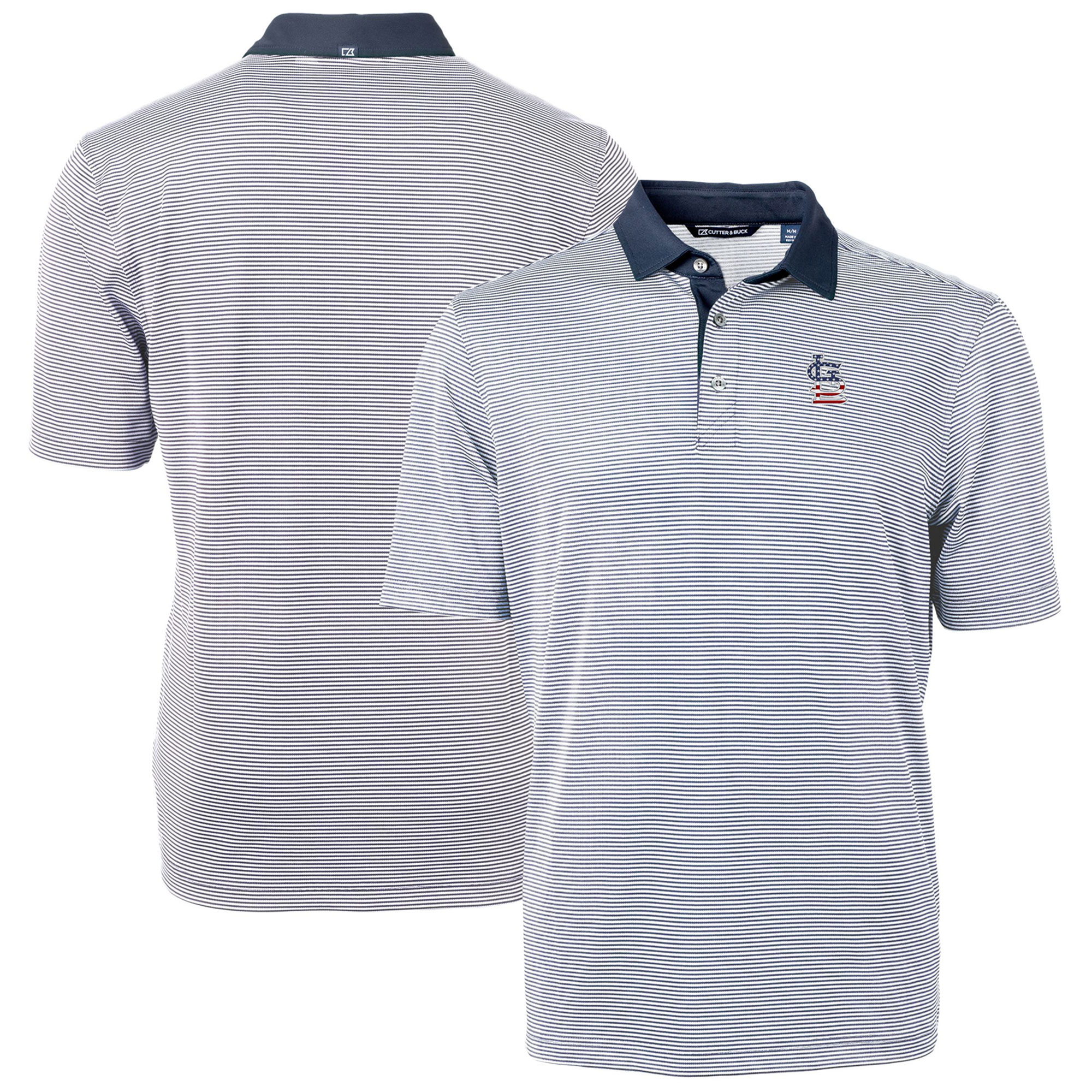 Men's Cutter & Buck Navy St. Louis Cardinals Americana Logo Virtue Eco Pique Stripe Recycled Polo - Image 2
