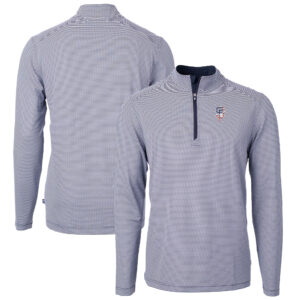 Men's Cutter & Buck  Navy San Francisco Giants Americana Logo Virtue Eco Pique Stripe Recycled Quarter-Zip Pullover Top