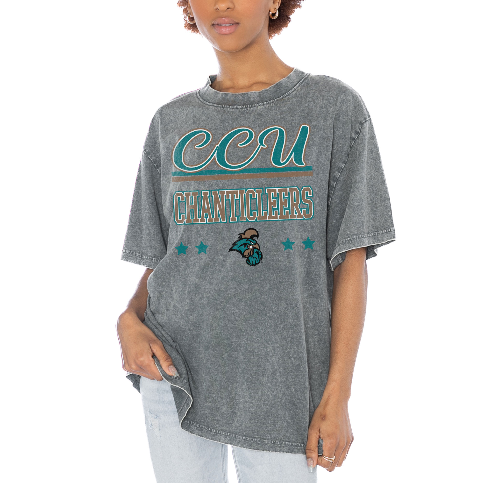 Women's Gameday Couture Gray Coastal Carolina Chanticleers Here To Play Oversized T-Shirt