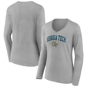 Women's Gray Georgia Tech Yellow Jackets Campus Long Sleeve V-Neck T-Shirt