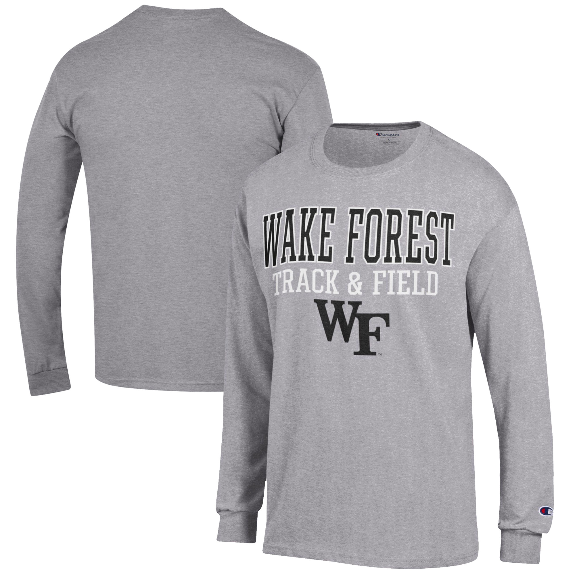 Men's Champion Gray Wake Forest Demon Deacons Track & Field Stack Long Sleeve T-Shirt