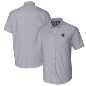 Men's Cutter & Buck  Charcoal Los Angeles Rams Helmet Short Sleeve Stretch Oxford Button-Down Shirt