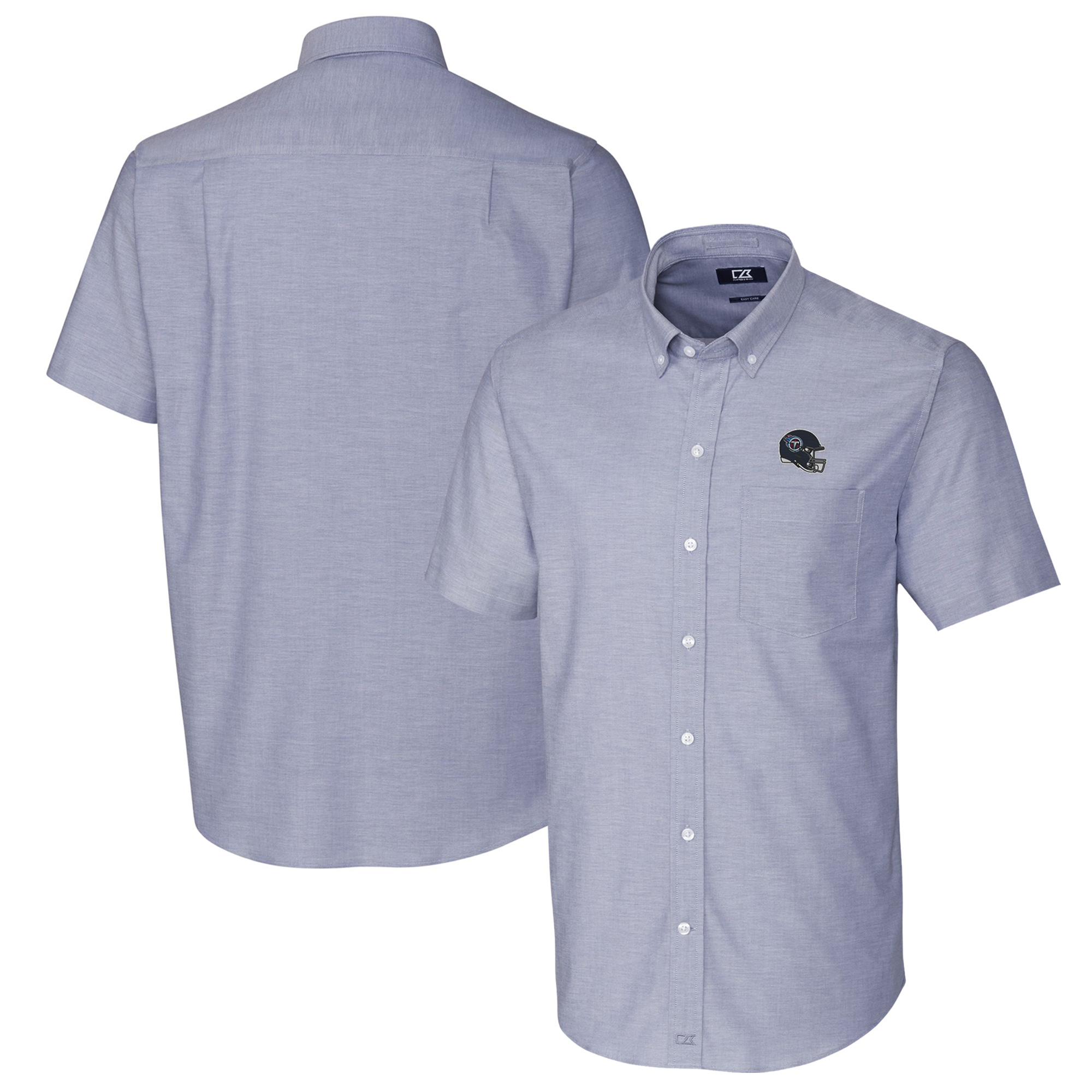 Men's Cutter & Buck Light Blue Tennessee Titans Helmet Short Sleeve Stretch Oxford Button-Down Shirt