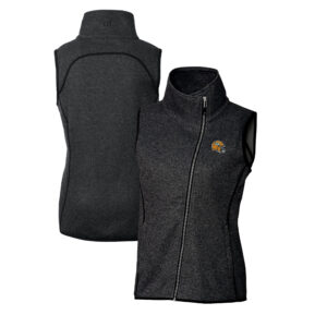 Women's Cutter & Buck  Heather Charcoal Green Bay Packers Helmet Logo Mainsail Sweater-Knit Full-Zip Asymmetrical Vest